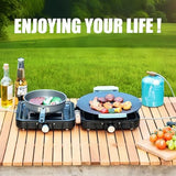 2 Burner Propane Stove with Grill, 18,000 BTU, Portable Camping Stove, Foldable Camp Stove, Gas Stove with 2 Adjustable Burners, Piezo Ignition & Easy Carrying Handle (Black)