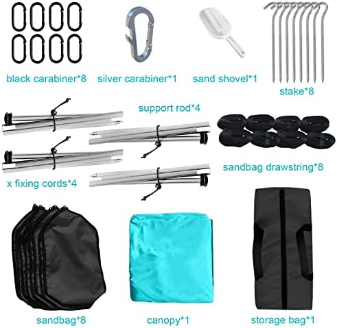 Beach Shade Windproof Design, Sun Shelter UPF50+ Portable Family Canopy Tent with 8 Sandbag Anchors 10x10 FT 4 Poles Pop Up Outdoor Shelter for Beach, Camping, Fishing, Backyard and Picnics