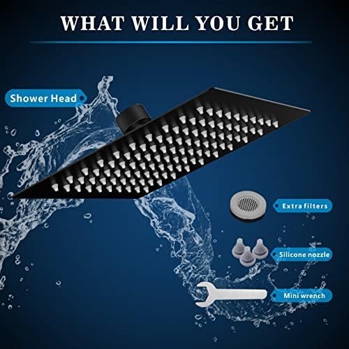 Voolan Rain Shower head, High Pressure Shower Head Made of 304 Stainless Steel, Relaxed Shower Experience Even at Low Water Flow and Pressure (8" Black)