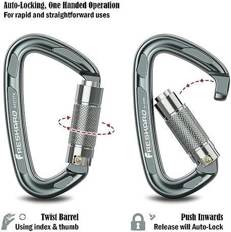 FresKaro 4inches 25kN-5621lbs Climbing Carabiners, UIAA CE Certified, Twist Auto Locking, Made of 7075 Aluminium, Lightweight, Rust Proof, for Mountaineering, Rappelling etc., Multi-Colors