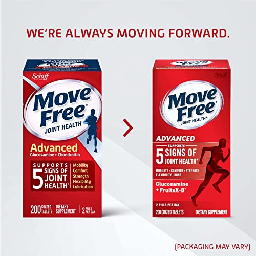 Move Free Advanced Glucosamine Chondroitin + Calcium Fructoborate Joint Support Supplement, Supports Mobility Comfort Strength Flexibility & Bone - 200 Tablets (100 servings)