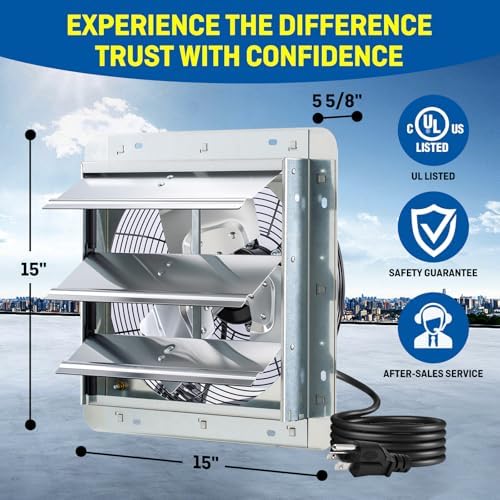 iLIVING 12" Wall Mounted Shutter Exhaust Fan, Automatic Shutter, with Thermostat and Variable Speed controller, 0.6A, 960 CFM, 1400 SQF Coverage Area Silver (ILG8SF12V-ST)