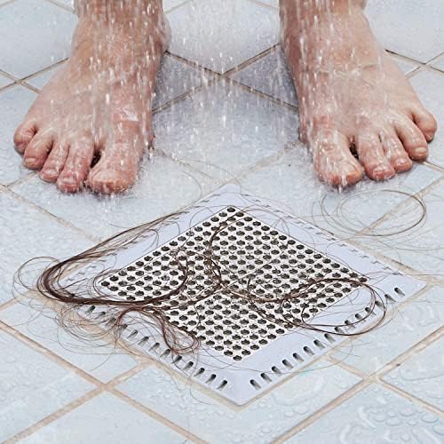 Drain Hair Catcher/Drain Strainer/Square Shower Drain Cover for Bathroom Floor Drain, Stainless Steel and Silicone Hair Stopper (Patented Product)