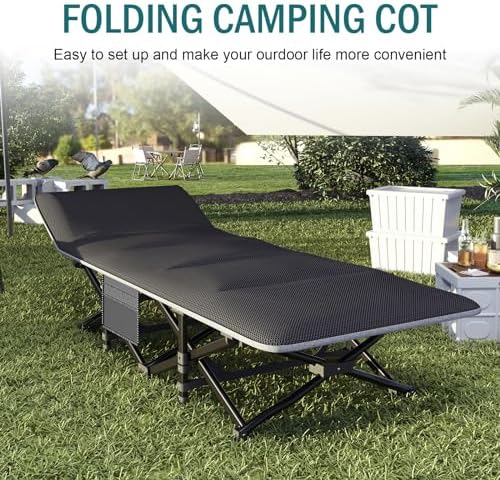Camping Cot for Adults, Folding Bed with Comfortable Cushion, Tent Portable Sleeping Bed with Carry Bag for Camp Office Use Outdoor Cot Bed for Traveling Supports 450 lbs