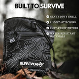 SURVIVOR Chalk Bag + Chalk Ball + Liquid Grip - Iconic Topographical Map, Draw String Closure, 2 Zippered Pockets, & Brush Holder - Bag for Rock Climbing, Bouldering, Weightlifting, Gymnastics & More