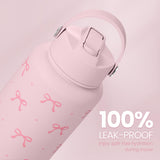 SANDJEST Pink Bow Water Bottle Stainless Steel Insulated Vacuum 32oz with Lid, Gifts for Women Girls Teens Birthday Christmas