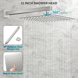 Shower Faucet Set Bathroom Square Rain Shower Head and Handle Set, Wall Mounted Shower Fixtures, Full Metal Trim Repair Kit 12 inch Brushed Nickel (With Shower Valve)