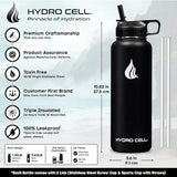 HYDRO CELL Stainless Steel Insulated Water Bottle with Straw - For Cold & Hot Drinks - Metal Vacuum Flask with Screw Cap and Modern Leakproof Sport Thermos for Adults (Black 40oz)