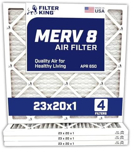 Filter King 23x20x1 Air Filter | 4-PACK | MERV 8 HVAC Pleated A/C Furnace Filters | MADE IN USA | Actual Size: 23 x 20 x .75"