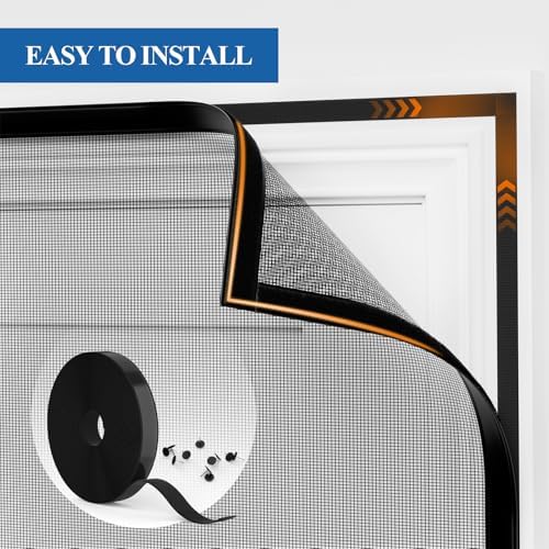 MAGZO Magnetic Screen Door Mesh, Fits Door Size 36'' x 80''(Curtain Size 38'' x 81''), Polyester Material Scratch-Proof, Cat Friendly, Keep Annoying Creatures Out, Easy Install, Strong Magnets, Black