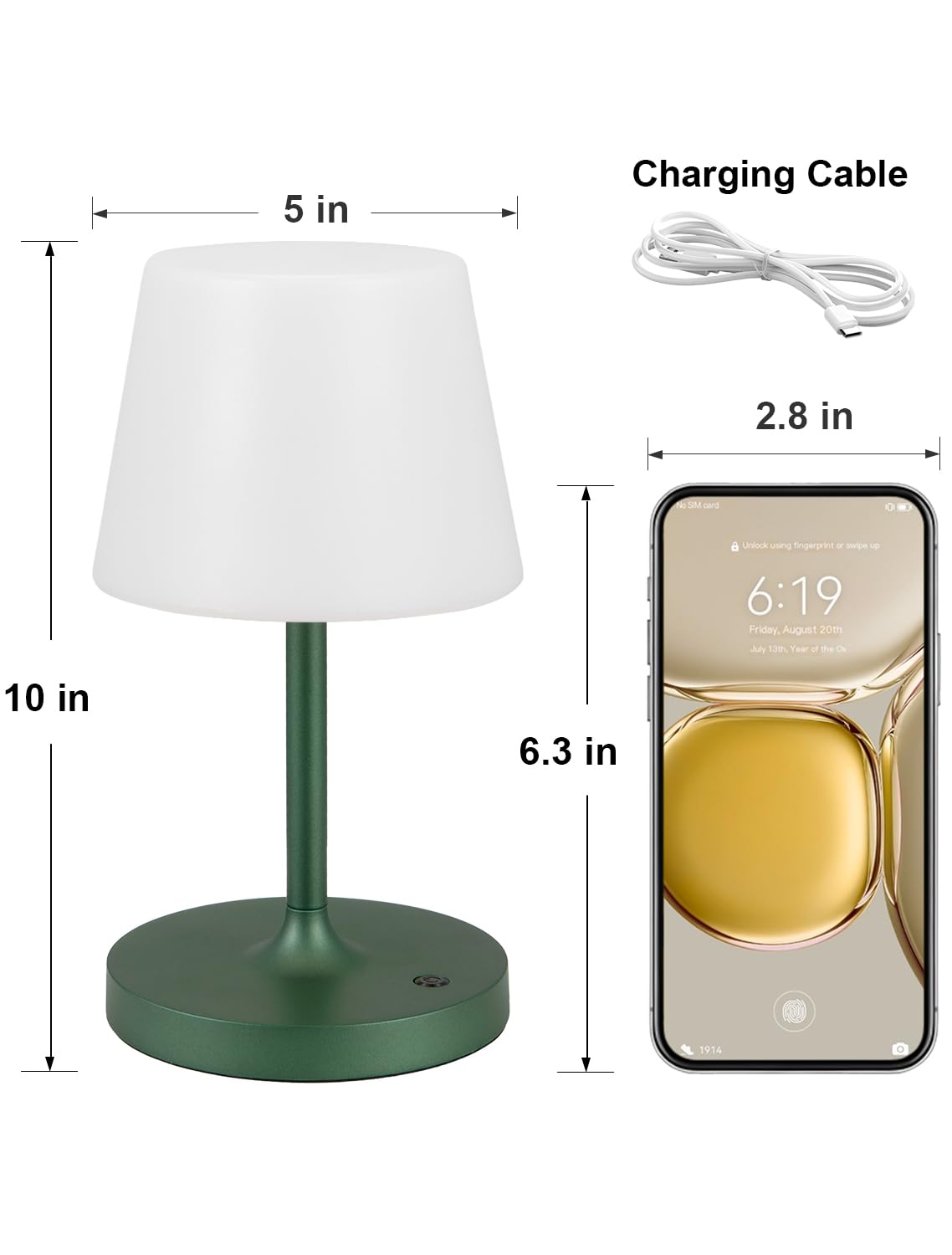 Kakanuo Green Cordless Shower Lamp Waterproof, Rechargeable Cordless Lamp with 4000mAh Battery, Touch Dimmable Table Lamp for Outdoor, Kitchen, Bathroom, Camping, Patio, IP54