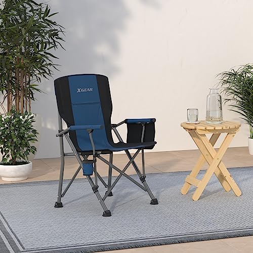 XGEAR Portable Camping Chairs for Adults with Padded Hard Armrest, Sturdy Folding Camping Chair with Cup Holder, Storage Pockets Carry Bag Included, Support to 300 lbs(Blue)