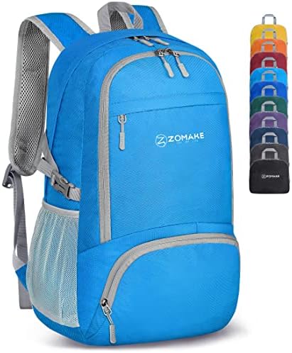 ZOMAKE Lightweight Packable Backpack 30L, Foldable Hiking Backpacks Water Resistant Compact Folding Daypack for Travel(Light Blue)