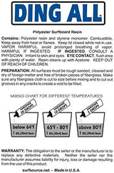 Ding All Polyester Sanding Resin with Catalyst - Smooth and Non-Tacky Product for Surfboard Repairs - 8 oz