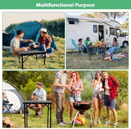 Small Metal Folding Table, Picnic Camping Side Table for Outdoor Garden Patio - Portable Lightweight, Compact & Height Adjustable Grill Stand BBQ