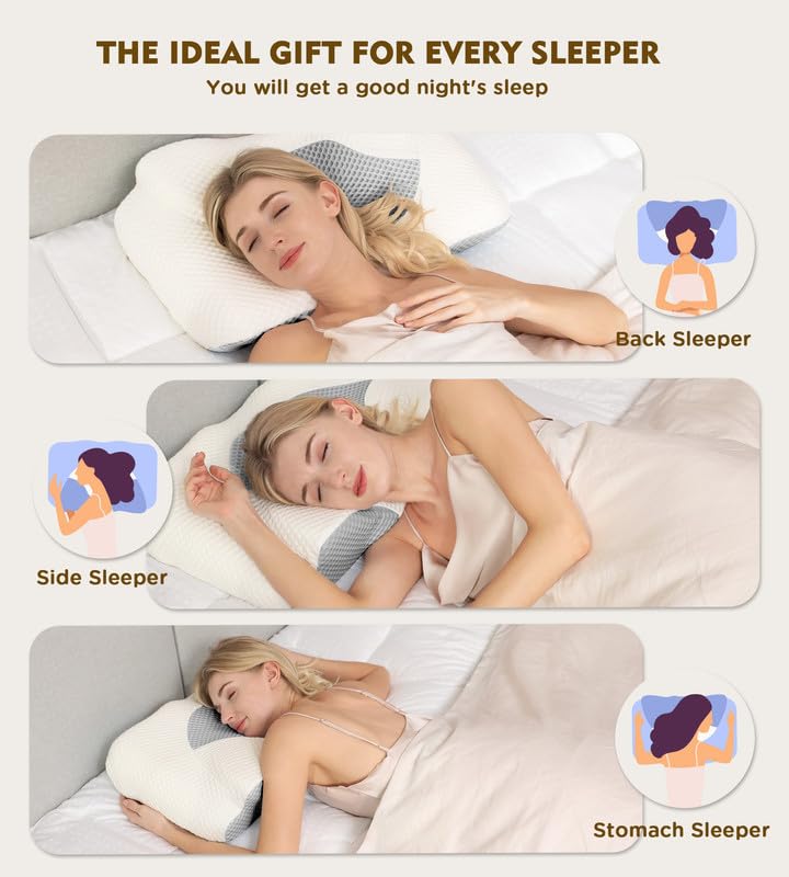 Osteo Cervical Pillow for Neck Pain Relief, Hollow Design Odorless Memory Foam Pillows with Cooling Case, Adjustable Orthopedic Bed Pillow for Sleeping, Support for Side Back Sleepers