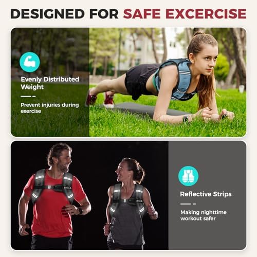 BAGAIL Weighted Vest, 5lbs/10lbs/12lbs/15lbs/20lbs/25lbs/30lbs Weight Vest with Detachable Pouch, Rucking Vest for Women, Men, Walking, Weight Loss, Training, Running