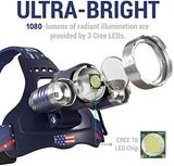 DanForce Headlamp. USB Rechargeable LED Head Lamp. Ultra Bright CREE 1080 Lumen Head Flashlight + Red Light. HeadLamps for Adults, Camping, Outdoors & Hard Hat Work. Zoomable IPX54 Headlight