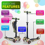 Hurtle 3-Wheeled Scooter for Kids - Wheel LED Lights, Adjustable Lean-to-Steer Handlebar, and Foldable Seat - Sit or Stand Ride with Brake for Boys and Girls Ages 1-14 Years Old