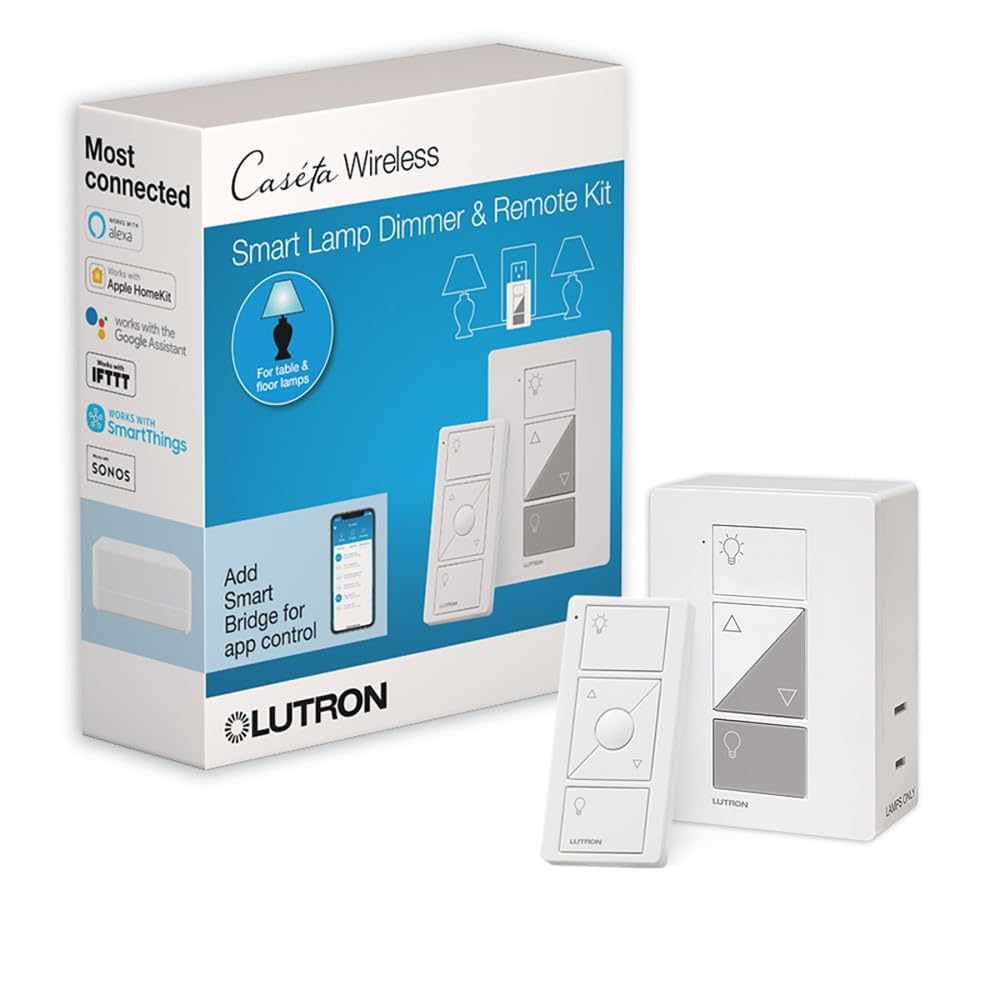Lutron Caseta Plug-In Smart Lamp Dimmer Switch Kit with Pico Remote (Lutron Hub Required), Smart Light Switch Dimmer for Floor & Table Lamps, LED Lights, P-PKG1P-WH, White