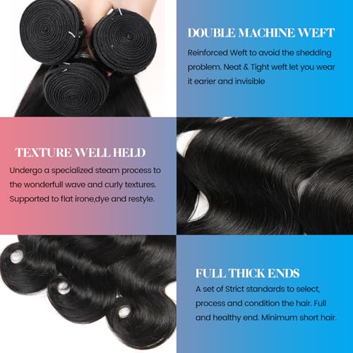 Body Wave Bundles Human Hair 16 18 20 Inch 100% Unprocessed 12A Brazilian Virgin Human Hair Extensions Quick Weave Bundles Hair Natural Black