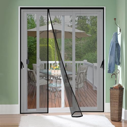 Reversible Left Right Side Opening Magnetic Screen Door for 72 x 96 in French Door, Screen Itself Size: 74" x 97", Glass Sliding Door Heavy Duty Screen Door Mesh Curtain for Front Patio Or Large Door