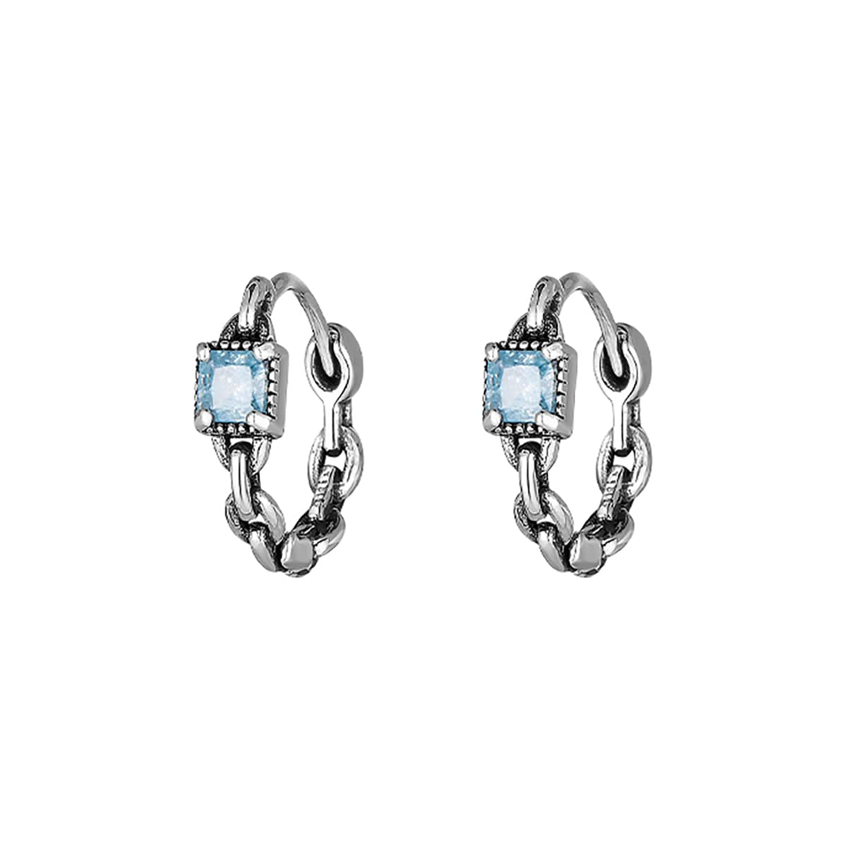 SLUYNZ 925 Sterling Silver Blue CZ Hoop Earrings for Women Teen Girls Retro Huggie Hoop Earrings