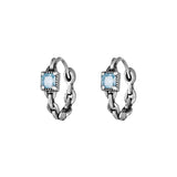 SLUYNZ 925 Sterling Silver Blue CZ Hoop Earrings for Women Teen Girls Retro Huggie Hoop Earrings