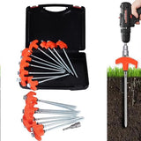20 Pack 8" Screw in Tent Stakes for Drilling with Hex Heads - Heavy Duty Stainless Steel Tent Pegs/Nails/Spikes, Ground Anchors, Grow in Dark - for Camping, Grassland, Portable Box (Orange)