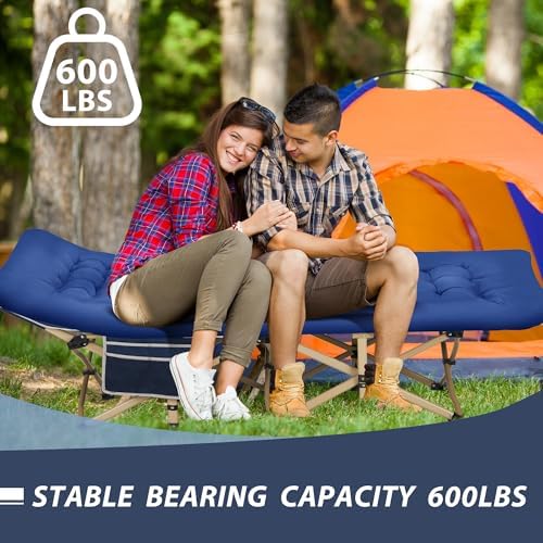 Folding Camping Cot for Sleeping, Portable Cots for Adults, Heavy Duty Cot Bed 550LBS(Max Load), Extra Wider Cots with Large Pocket for Outdoor, Office, Beach