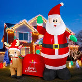 GIFTFIND 7Ft Christmas Inflatable Santa Clau Built-in LED Lights, Outdoor Decoration Santa with Reindeer and Christmas Ball Blow Ups, Holiday Xmas Inflatables Decor for Lawn Yard Garden Outhouse Party