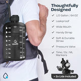 AQUAFIT Sports Motivational Water Bottle With Times To Drink , Straw, Time Marker for Gym- 128 oz - Large - Jug 1 Gallon
