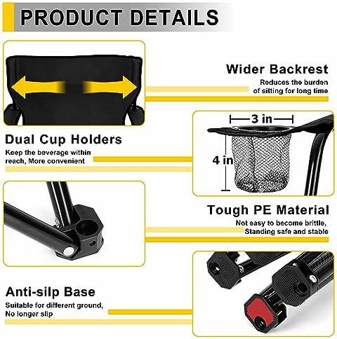 Joyfair Portable Camping Chair, Outdoor Lawn Folding Chairs for Adults, Heavy Duty Large Foldable Chairs for Beach, Fishing, Tailgating Outdoor Sport, 2 Cup Holders & Carry Bag