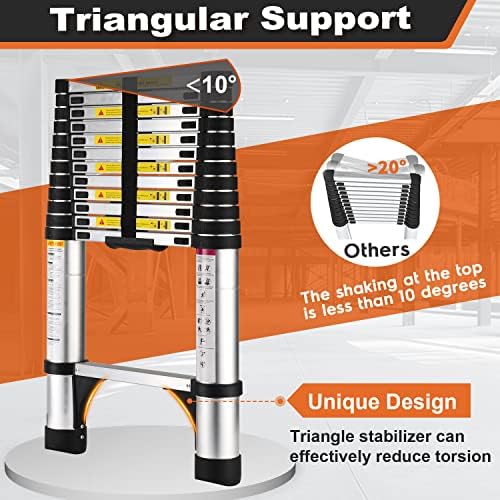 Telescoping Ladder, SocTone 10.5 FT Aluminum Lightweight Extension Ladder with 2 Triangle Stabilizers, Heavy Duty 330lbs Max Capacity, Multi-Purpose Collapsible Ladder for Household or Outdoor Work
