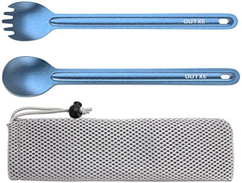 OUTXE Titanium Long Handle Spork and Spoon, 8.7-Inch Camping Set
