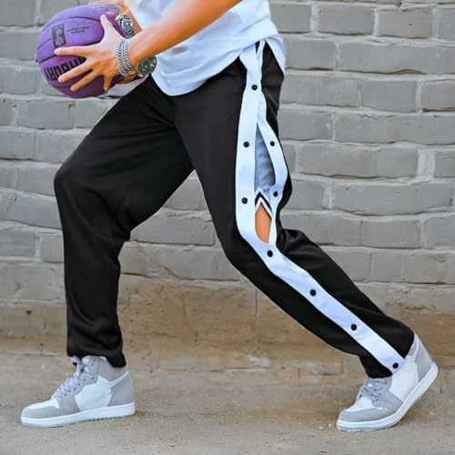 Deyeek Men's Tear Away Basketball Pants High Split Snap Button Casual Post-Surgery Sweatpants with Pockets