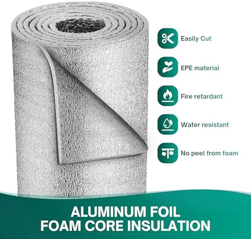 Window Insulation for Summer Heat, Reflective Insulation Roll 48 in X 10 Feet, Double-Sided Aluminum Foam Core Radiant Barrier Kit with Tape for RV Windows Garage Door