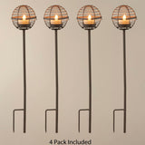Solar Pathway Lights Outdoor, Rust Iron Ball Candle Holder Stake with Flickering Solar Powered Tea Lights, Perfect Decorative Garden Lighting for Yard Lawn Patio Landscape Decor Outside-4Pack