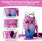linmaya Water Bottle Carrier Bag with Phone Pocket for Stanley Cup 40/30oz,Insulated Neoprene Water Bottle Holder Cross-boday Bag with Adjustable Shoulder & Handheld Strap Stanley Cup Accessories