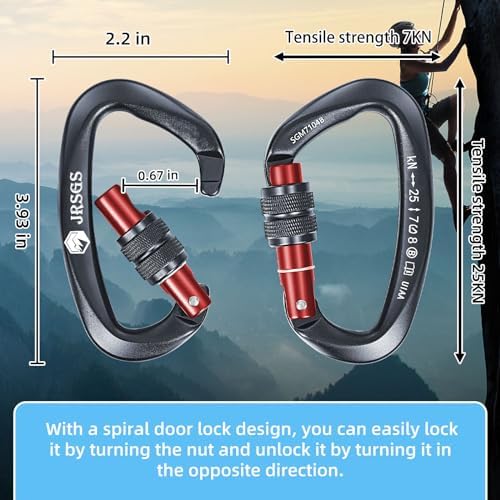 25KN Locking Climbing Carabiner Clips, UlAA Certified Rockclimbing Carabiner,Heavy Duty Carabiners Equipment,Large SizeCarabiner for Climbing, Rappelling,Hunting and Rescue