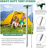 Eurmax USA Galvanized Non-Rust Camping Family Tent Pop Up Tent Stakes Ice Tools Heavy Duty 20pc-Pack, with 4x10ft Ropes & 1 Green Stopper