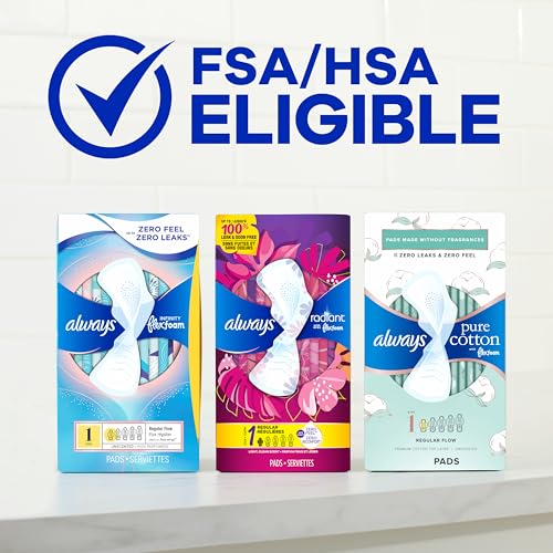 Always Infinity Feminine Pads For Women, Size 5 Extra Heavy Overnight Absorbency, Multipack, With Flexfoam, With Wings, Unscented, 22 Count x 6 Packs (132 Count total)