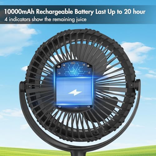 Rechargeable Camping Fan, Battery Operated with Timer, Powerful Airflow Portable Fan, Strong Clip with Light & Hook for Camping Outdoor Travel BBQ Hurricane Power Outage