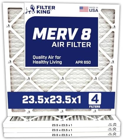 Filter King 23.5x23.5x1 Air Filter | 4-PACK | MERV 8 HVAC Pleated AC Furnace Filter | MADE IN USA | Actual Size 23.5 x 23.5 x .75"