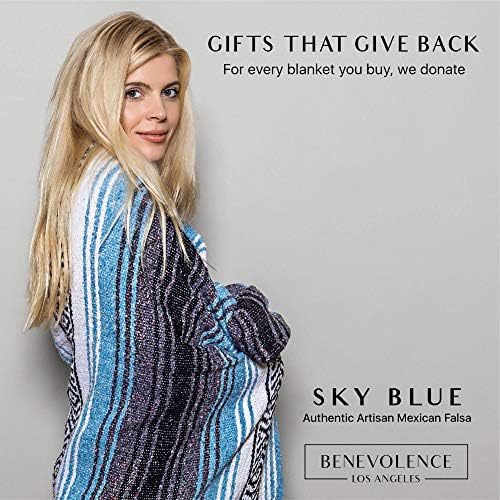 Benevolence LA Authentic Handwoven Mexican Blanket | Yoga Blankets, Outdoor, Picnic, Beach, Camping | Equestrian Saddle | Serape 50x70 inches - Sky Blue, Pack of 1