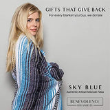 Benevolence LA Authentic Handwoven Mexican Blanket | Yoga Blankets, Outdoor, Picnic, Beach, Camping | Equestrian Saddle | Serape 50x70 inches - Sky Blue, Pack of 1