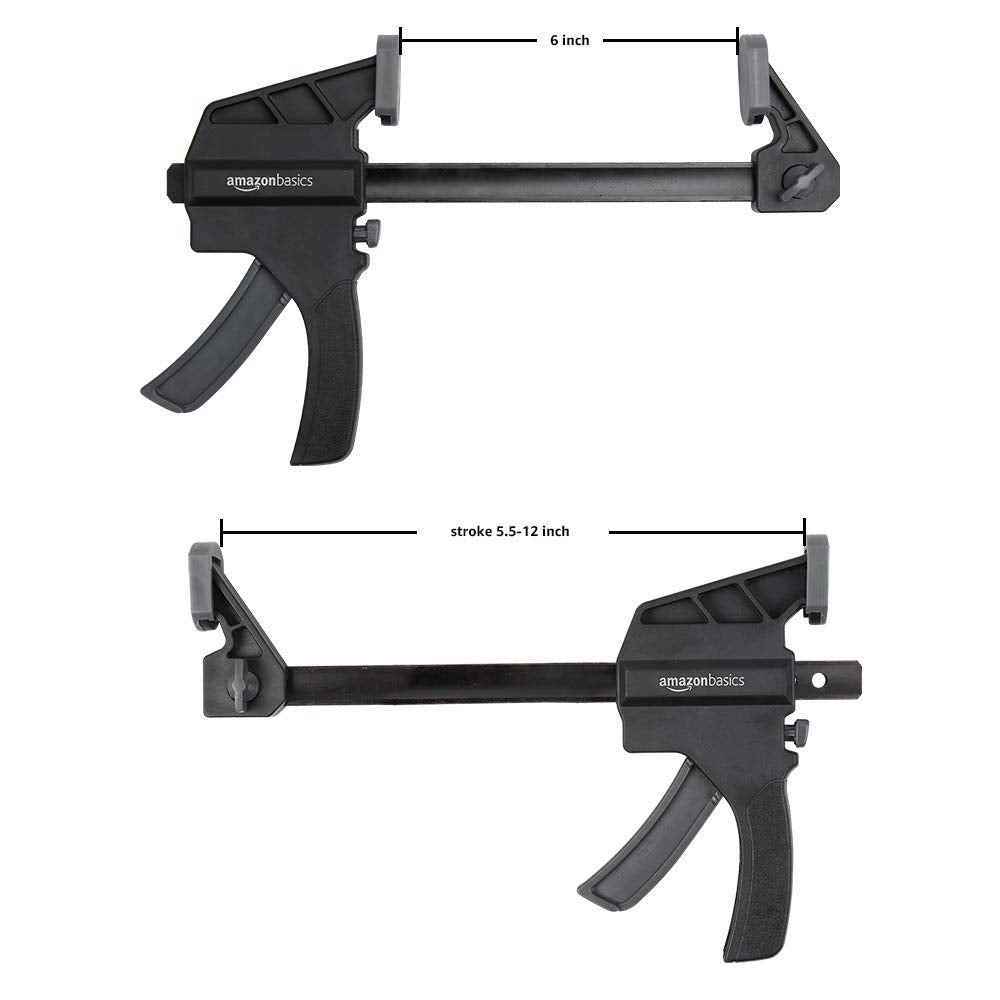 Amazon Basics 6-Piece Easy-to-Use One-Handed Trigger Clamp Set, 2 Pack of 4-inch, 4 Pack of 6-inch, Black/Grey
