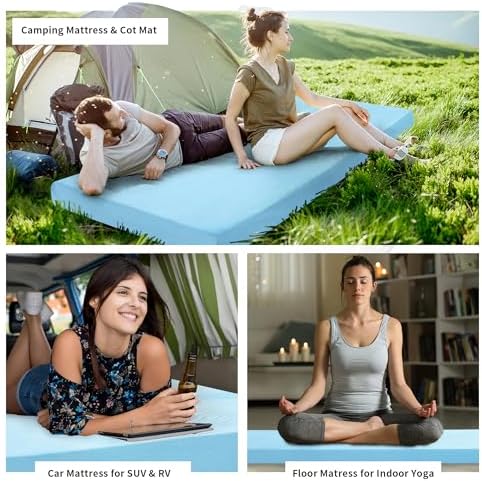 HOMBYS 3 INCH Thick Waterproof Memory Foam Camping Mattress for Outdoor Sleeping, Portable Roll Up Mattress Pad Mat for Travel Truck Bed Tent