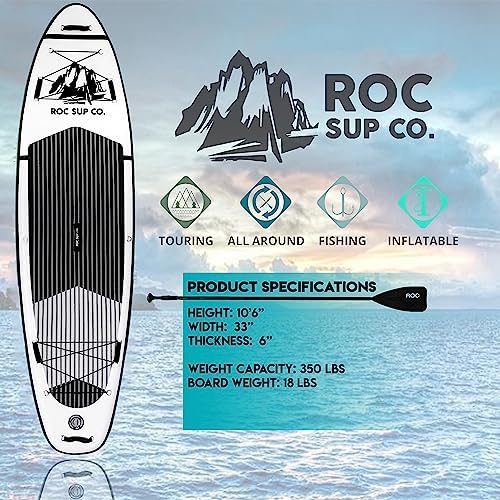 Roc Inflatable Stand Up Paddle Boards 10 ft 6 in with Premium SUP Paddle Board Accessories, Wide Stable Design, Non-Slip Comfort Deck for Youth & Adults