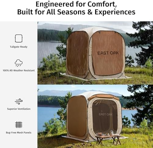 EAST OAK Pop Up Canopy Tent with Mesh Walls | Outdoor Screen House with 4/6 Sunshades | Waterproof Gazebo with Carry Bag | Portable Shelter for Camping, Patio, and Beach | Beige